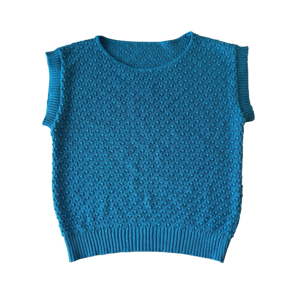 Vintage Blue Textured Cap Sleeve Sweater